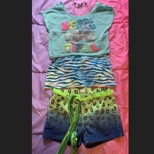 Girls 4pc Animal Print Neon Short Set sz 8 10 12